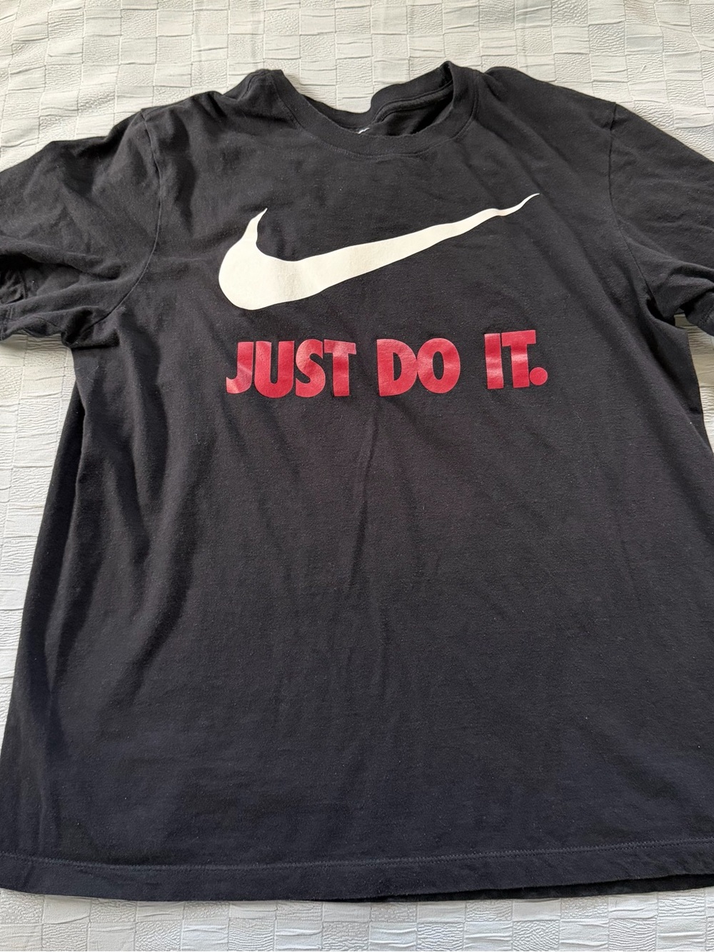 Nike Black T-Shirt with White Swoosh and Red "Just Do It."